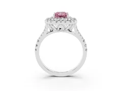 Fancy Pink Radiant Cut Diamond Double Halo Ring Set in Silver with Pavé Split Shank and Prong Setting