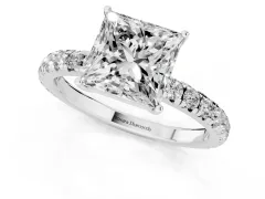 Princess Cut Diamond Pavé Solitaire Engagement Ring Set in White gold with Prong Setting