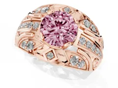 Fancy Pink Round Cut Diamond Art Deco Ring Set in Rose gold with Pavé Split Shank