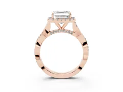 Asscher Cut Diamond Halo Twist Band Solitaire Ring Set in Rose gold with Prong Setting