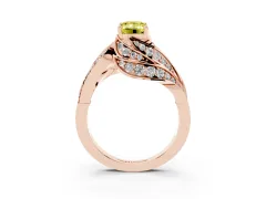 Fancy Yellow Emerald Cut Diamond Solitaire Ring Set in Rose gold with Layered Twist Pavé Band