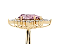 Fancy Pink Pear Cut Diamond Cluster Halo Ring Set in Yellow gold with Marquise and Round Accents