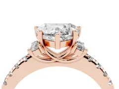 Heart Cut Diamond Three-Stone Pavé Ring Set in Rose gold with Prong Setting