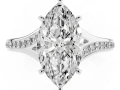 Marquise Cut Diamond Solitaire Ring Set in Platinum with Pavé Accent Band and Classic Prong Setting