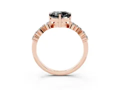 Fancy Black Heart Cut Diamond Ring Set in Rose gold with Scattered Round Accents