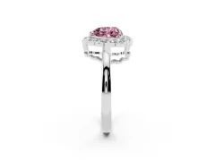 Fancy Pink Heart Cut Diamond Halo Cluster Engagement Ring Set in Platinum with Solitaire Band and Prong Setting
