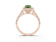 Fancy Green Emerald Cut Diamond Halo Engagement Ring Set in Rose gold with Pavé Band and Prong-Set Center