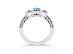 Fancy Blue Pear Cut Diamond Three-Stone Ring Set in Silver with Round Side Stones and Pavé Band