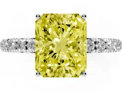 Fancy Yellow Radiant Cut Diamond Pavé Solitaire Engagement Ring Set in Platinum with Prong Setting