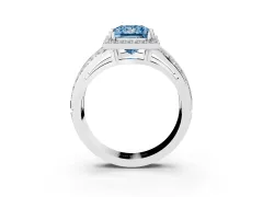 Fancy Blue Princess Cut Diamond Halo Ring Set in White gold with Double Pavé Split Shank