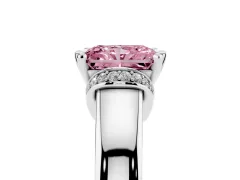 Fancy Pink Radiant Cut Diamond Pavé Band Solitaire Ring Set in White gold with Prong Setting