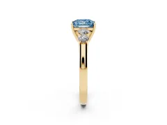 Fancy Blue Princess Cut Diamond Five-Stone Prong Set Band Ring Set in Yellow gold with Polished Band