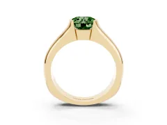 Fancy Green Round Cut Diamond Bezel Solitaire Ring Set in Yellow gold with Wide Band