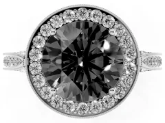 Fancy Black Round Cut Diamond Halo Engagement Ring Set in White gold with Accent Split Shank Band