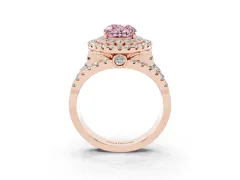 Fancy Pink Oval Cut Diamond Double Halo Ring Set in Rose gold with Round Pavé Split Shank