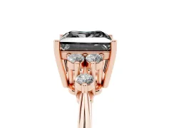 Fancy Black Princess Cut Diamond Cluster Ring Set in Rose gold with Plain Band and Prong Setting