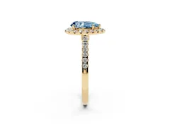 Fancy Blue Pear Cut Diamond Halo Pavé Engagement Ring Set in Yellow gold with Prong Setting
