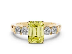 Fancy Yellow Emerald Cut Diamond Five-Stone Prong Set Engagement Ring Set in Yellow gold with Channel Band