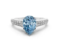 Fancy Blue Pear Cut Diamond Solitaire Pavé Engagement Ring Set in Silver with Prong Setting