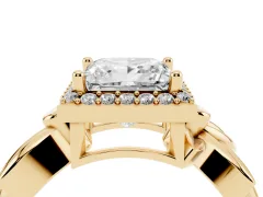 Princess Cut Diamond Halo Floral Band Ring Set in Yellow gold with Prong Setting