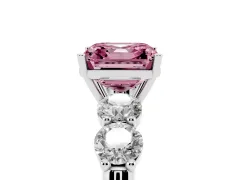 Fancy Pink Asscher Cut Diamond Five-Stone Prong Set Ring Set in Silver with Classic Band
