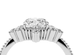Cushion Cut Diamond Cluster Ring Set in Silver with Beaded Band