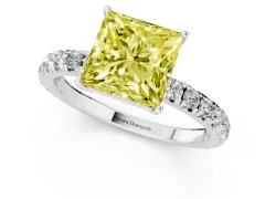 Fancy Yellow Princess Cut Diamond Pavé Solitaire Engagement Ring Set in Silver with Prong Setting