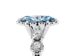 Fancy Blue Marquise Cut Diamond Floral Halo Ring Set in White gold with Shared Prong Band