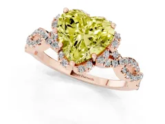 Fancy Yellow Heart Cut Diamond Halo Twist Band Solitaire Ring Set in Rose gold with Prong-Set Center Stone