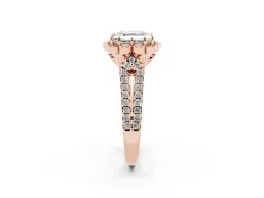 Asscher Cut Diamond Floral Halo Split Shank Engagement Ring Set in Rose gold with Pavé Shank