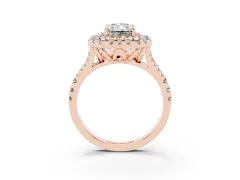 Radiant Cut Diamond Double Halo Ring Set in Rose gold with Pavé Split Shank and Prong Setting