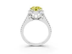 Fancy Yellow Round Cut Diamond Floral Halo Split Shank Engagement Ring Set in Silver with Pavé Shank