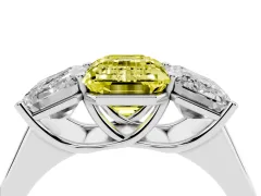 Fancy Yellow Emerald Cut Diamond Three-Stone Ring Set in Silver with Plain Polished Band