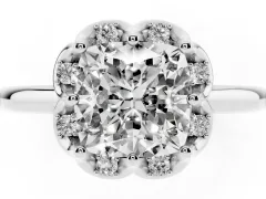 Cushion Cut Diamond Round Cluster Halo Ring Set in Silver with Solitaire Band and Prong Setting