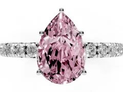Fancy Pink Pear Cut Diamond Pavé Solitaire Engagement Ring Set in Platinum with Prong Setting