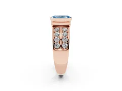 Fancy Blue Emerald Cut Diamond Wide Channel Set Band Ring Set in Rose gold with Bezel Setting