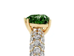 Fancy Green Heart Cut Diamond Pavé Band Solitaire Ring Set in Yellow gold with Close-Set Accent Stones and Prong Setting