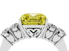 Fancy Yellow Asscher Cut Diamond Five-Stone Prong Set Band Ring Set in Platinum with Polished Band
