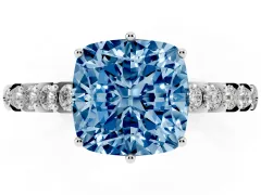 Fancy Blue Cushion Cut Diamond Solitaire Engagement Ring Set in Silver with Pavé Band and Prong Setting