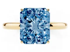 Fancy Blue Radiant Cut Diamond Solitaire Ring Set in Yellow gold with Plain Band and Prong Setting