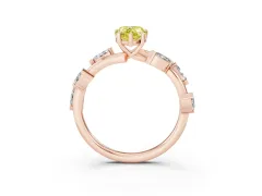 Fancy Yellow Pear Cut Diamond Solitaire Ring Set in Rose gold with Twisted Marquise Accent Band