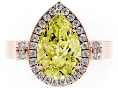 Fancy Yellow Pear Cut Diamond Halo Ring Set in Rose gold with Pavé-Lined Split Shank Band