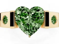 Fancy Green Heart Cut Diamond Channel-Set Band Ring Set in Yellow gold with Bezel Prong Setting