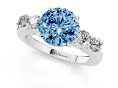 Fancy Blue Round Cut Diamond Five-Stone Prong Set Band Ring Set in Platinum with Polished Band