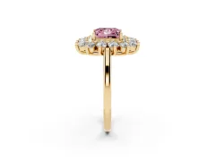Fancy Pink Princess Cut Diamond Floral Double Halo Ring Set in Yellow gold with Round Petals