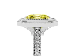 Fancy Yellow Asscher Cut Diamond Halo Milgrain Pavé Band Ring Set in Silver with Prong Setting