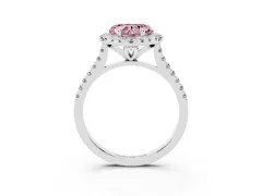 Fancy Pink Heart Cut Diamond Cushion Halo Ring Set in Platinum with Pavé Band