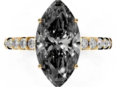 Fancy Black Marquise Cut Diamond Solitaire Engagement Ring Set in Yellow gold with Pavé Band and Prong Setting
