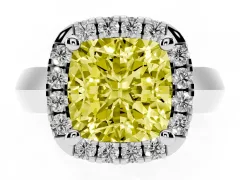 Fancy Yellow Cushion Cut Diamond Halo Solitaire Engagement Ring Set in Silver with Square Band and Prong Setting