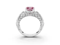 Fancy Pink Asscher Cut Diamond Art Deco Ring Set in Platinum with Pavé Split Shank